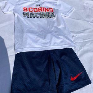 Multi-brand t-shirt and shorts combo.